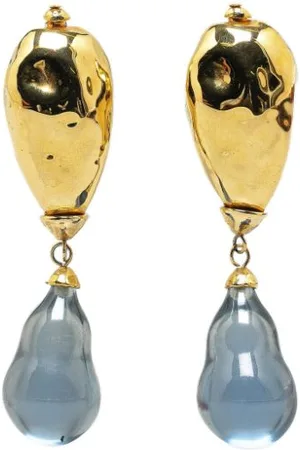 Saint Laurent Aretes 20th Century Gold Plated Resin Teardrop Clip On