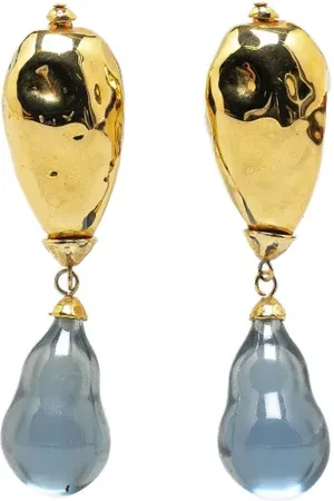 Saint Laurent Aretes 20th Century Gold Plated Resin Teardrop Clip On