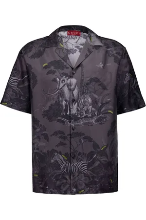 Gucci Camisa de seda con estampado Flora and Fauna