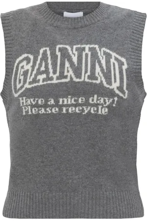 Ganni Chaleco tejido de canalé con logo