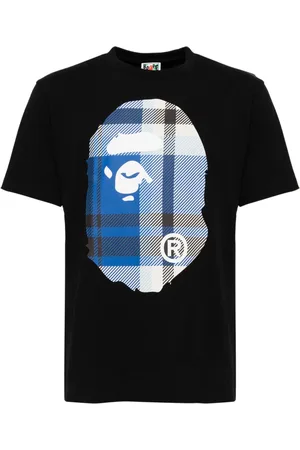 A Bathing Ape Playera con motivo de cuadros y cabeza de simio