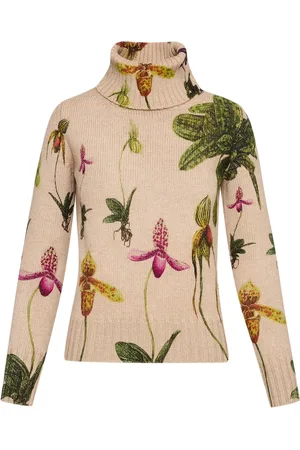 Oscar de la Renta Suéter con cuello vuelto y orquídeas estampadas