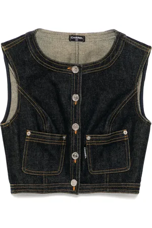CHANEL Chamarra Sleeveless Vest Denim 1990-2000