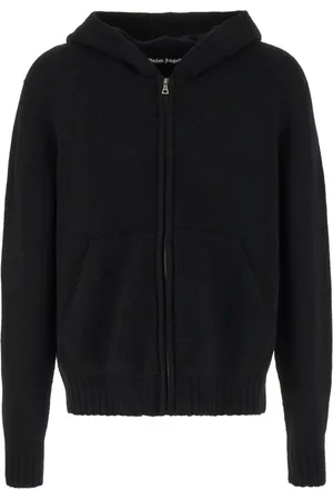 Palm Angels Hoodie con cierre y logo en intarsia