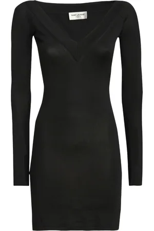 Saint Laurent Vestido corto de tejido fino con cuello en V