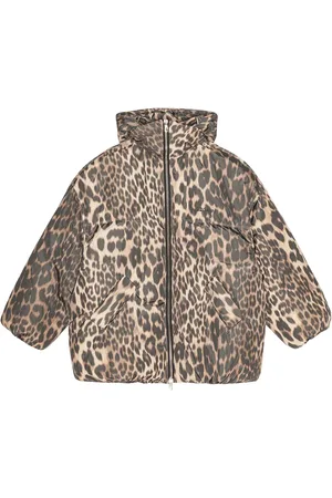 Ganni Chamarra capitonada con capucha y estampado de leopardo