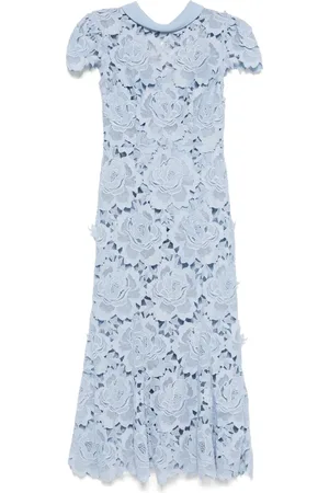 Self-Portrait Vestido midi con cuello en contraste