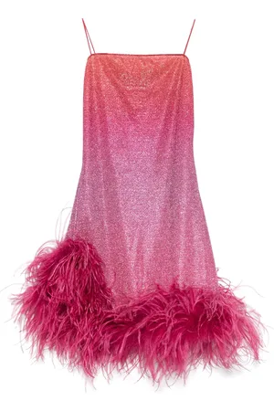 Oseree Vestido corto con ribete de plumas