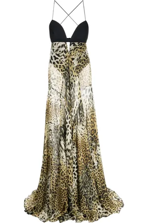 Roberto Cavalli Vestido largo con estampado de leopardo