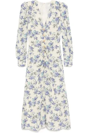 Alessandra Rich Vestido midi con diseño drapeado y rosas estampadas