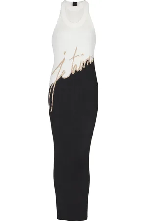 Balmain Vestido midi tejido con logo en intarsia