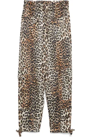Ganni Pantalones satinados con estampado de leopardo