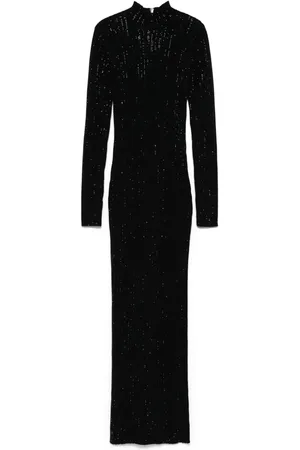 DAVID KOMA Vestido largo tejido con detalles de strass
