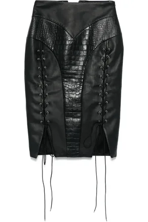 MITILIANE COUTURE Falda midi con ribete de piel de cocodrilo