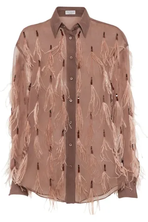 Brunello Cucinelli Camisa con detalle de plumas