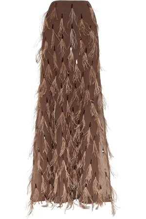 Brunello Cucinelli Falda de seda con detalle de plumas