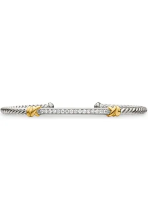 David Yurman Pulsera Petite Helena Classic Cable Station en oro de 18kt y plata de ley con diamante (3mm)