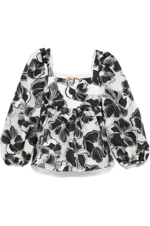 STINE GOYA Top con cuello cuadrado y motivo Anemone en jacquard