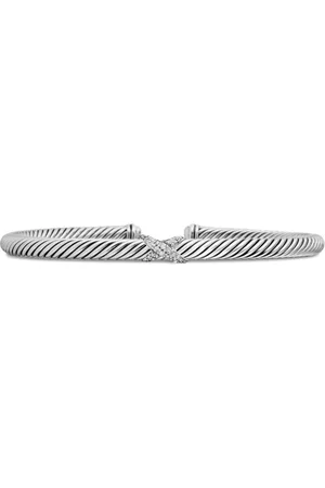 David Yurman Pulsera X Classic Cable Station en plata de ley con diamantes de 4mm