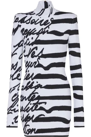 Balmain Vestido corto tejido con logo en intarsia