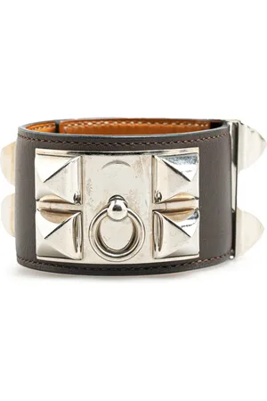 Hermès Brazalete Palladium Plated And Leather Collier de Chien Cuff 2013