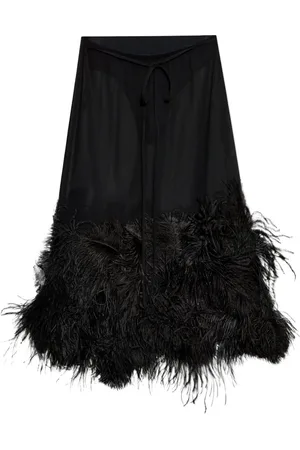 The Attico Falda midi con ribete de plumas