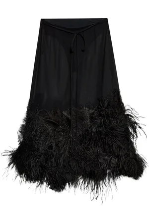 The Attico Falda midi con ribete de plumas