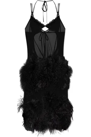 The Attico Vestido midi con ribete de plumas
