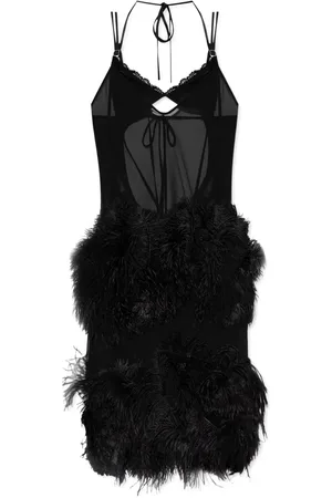 The Attico Vestido midi con ribete de plumas