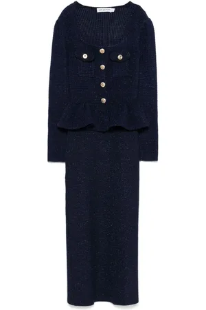 Self-Portrait Vestido midi tejido con peplum