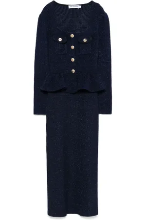 Self-Portrait Vestido midi tejido con peplum