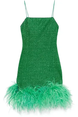 Oseree Vestido corto con ribete de plumas