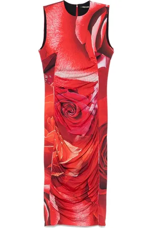 Roberto Cavalli Vestido midi con rosas estampadas