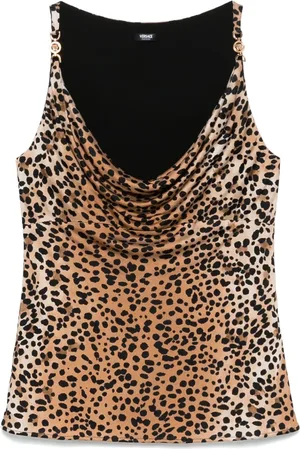 VERSACE Top con cuello desbocado y estampado de leopardo