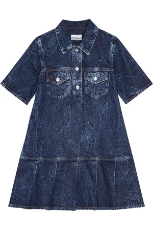 Ganni Vestido corto de mezclilla con efecto arrugado