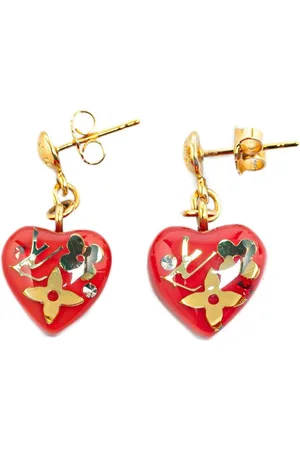 LOUIS VUITTON Aretes Resin & Crystal Inclusion Heart Drop Push Back 2009