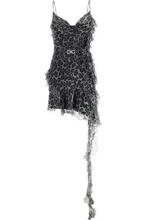 Mach & Mach Vestido corto de seda con estampado de leopardo