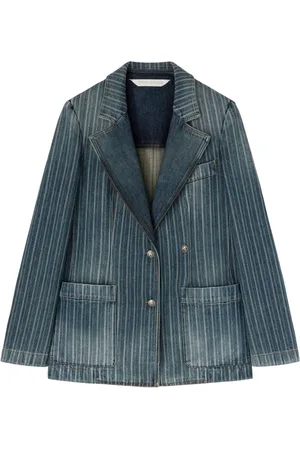 Palm Angels Blazer de mezclilla con estampado de rayas diplomáticas