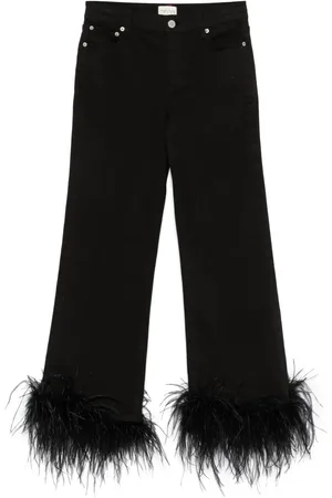 ALICE+OLIVIA Jeans con ribete de plumas