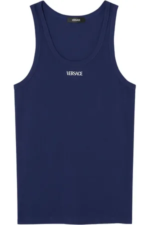 VERSACE Camiseta tejida de canalé con logo bordado