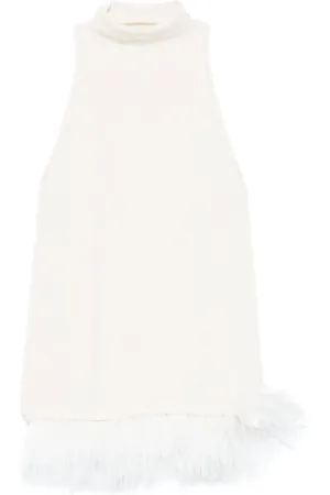 Serafini Vestido corto con ribete de plumas