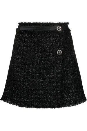 VERSACE Falda corta de tweed con bordes deshilachados