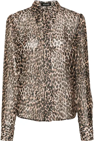 Styland Camisa de seda con estampado de leopardo