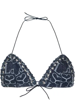 Ludovic De Saint Sernin Top de bikini de mezclilla con logo estampado