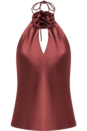 Nicholas Top Annie con aplique floral y cuello halter