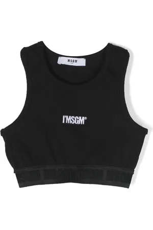 Msgm Top tejido de canalé corto con logo bordado