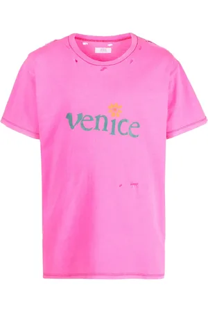 ERL Playera con eslogan estampado y destalles rasgados