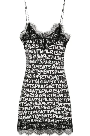 Vetements Vestido con logo estampado y detalle de encaje
