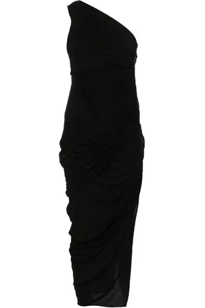 Rick Owens Vestido midi drapeado con hombro descubierto