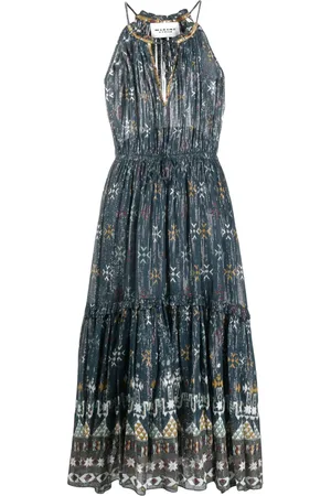 Marant Etoile Vestido midi con cuello halter y estampado gráfico